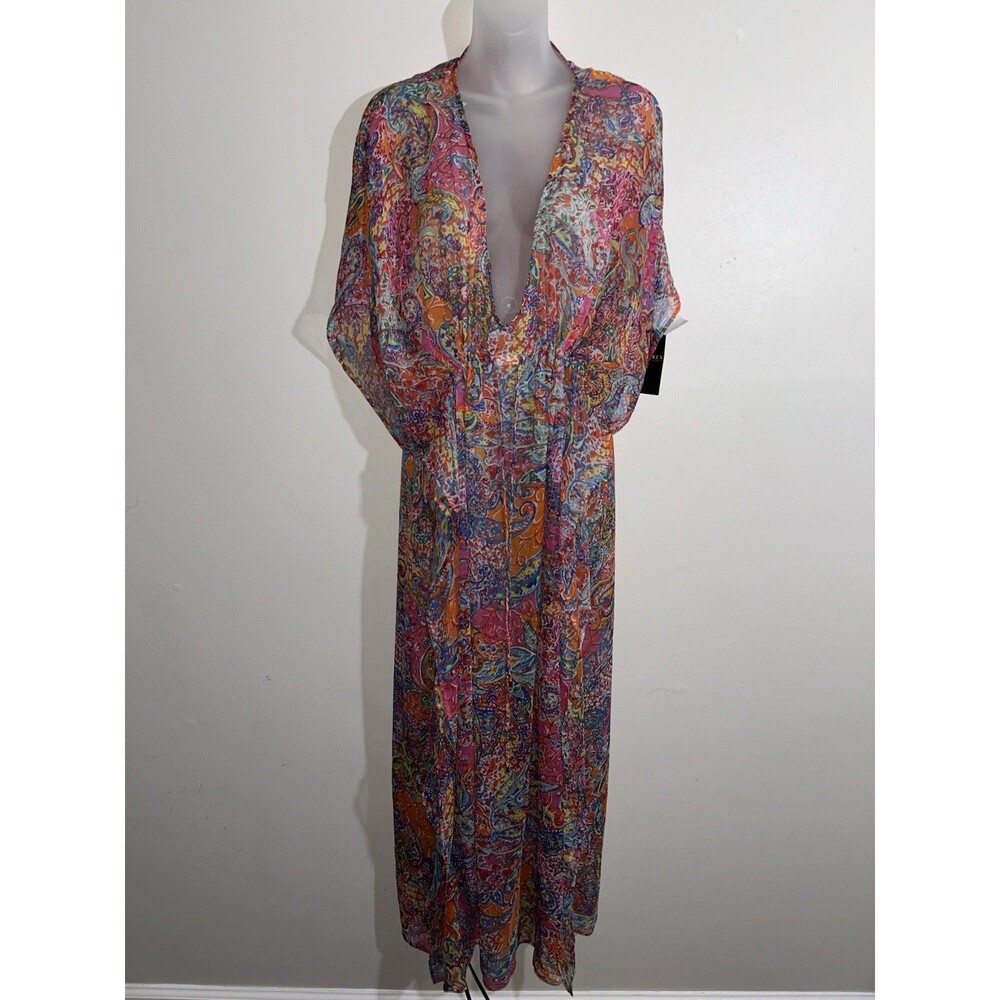 Lauren Ralph Lauren Amara Patchwork Midi Caftan Swim Cover Up Dress Floral Sz XL